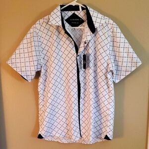 Silverstone Modern Design Men's Navy Blue and White Checkered Casual Shirt
